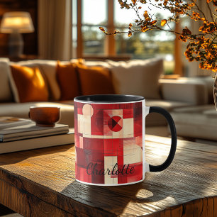 Vintage Geometric Mug - Personalised Red Abstract 