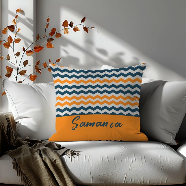 Vintage geometric orange grey name cushion (Creator Uploaded)