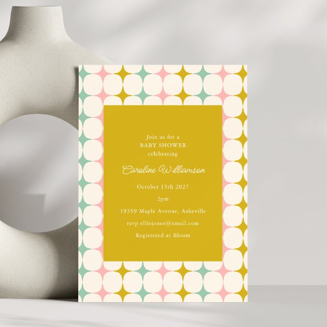 Vintage Geometric Pastel MCM Stars Baby Shower Invitation (Creator Uploaded)