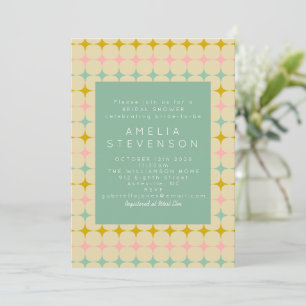 Vintage Geometric Pastel Stars Mod Bridal Shower Invitation