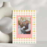 Vintage Geometric Pastel Stars Pink Family Photo Holiday Card<br><div class="desc">Celebrate the season with this charming Vintage Geometric Pastel Circles Family Holiday Card. Featuring a playful retro-inspired background with soft pastel circles in shades of pink, white, and gold, this card frames your family photo in a beautifully modern yet nostalgic style. Perfect for sharing warm holiday wishes, this design adds...</div>