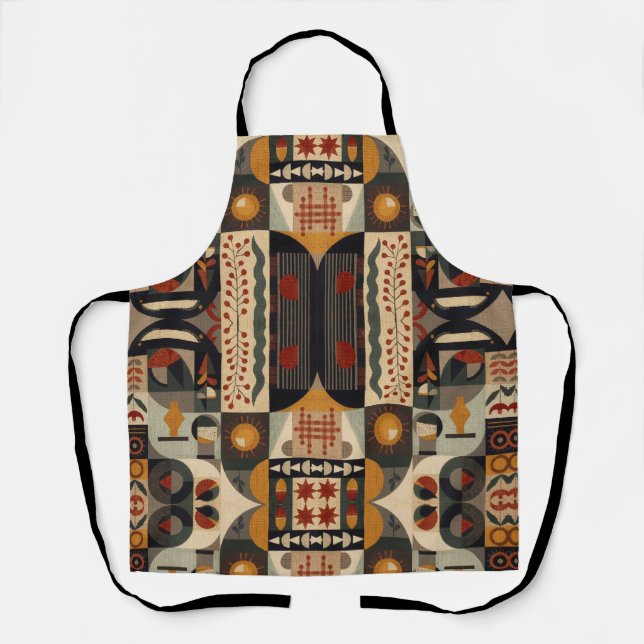 vintage Geometric Quilt Block Art Pattern  Apron (Front)