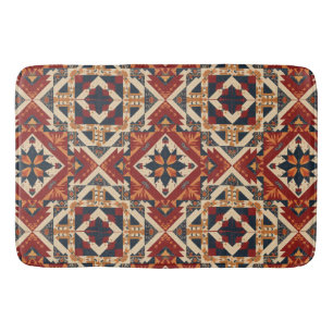 vintage Geometric Quilt Block Art Pattern  Bath Mat