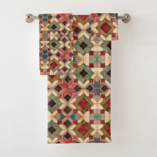 vintage Geometric Quilt Block Art Pattern Bath Towel Set