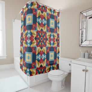 vintage Geometric Quilt Block Art Pattern Shower Curtain