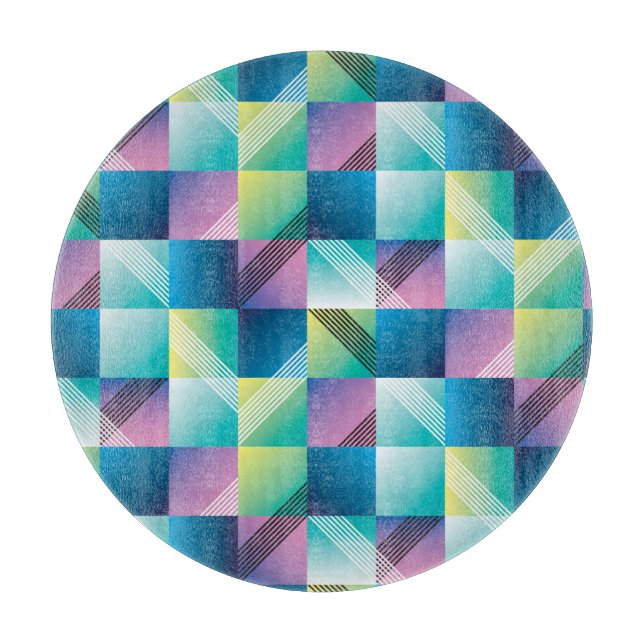 Vintage Geometric Squares: Abstract Pattern Cutting Board (Front)