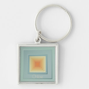 Vintage Geometric Squares (light blue & yellow) Key Ring