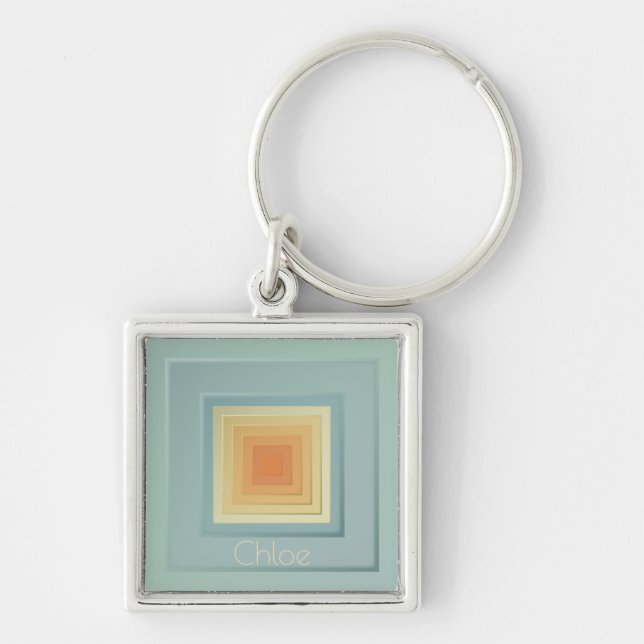 Vintage Geometric Squares (light blue & yellow) Key Ring (Front)