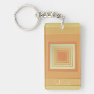 Vintage Geometric Squares (soft yellows & orange) Key Ring