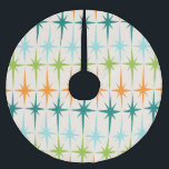 Vintage Geometric Starbursts Christmas Tree Skirt<br><div class="desc">Vintage. Geometrics. Starbursts. If you love any of those words, this retro Vintage Geometric Starbursts Christmas Tree Skirt is for you. This mid century modern design features a cream background with rows of turquoise, lime green, orange, and teal starbursts. This mod design pairs beautifully with Strange Little Onion’s Retro Atomic...</div>