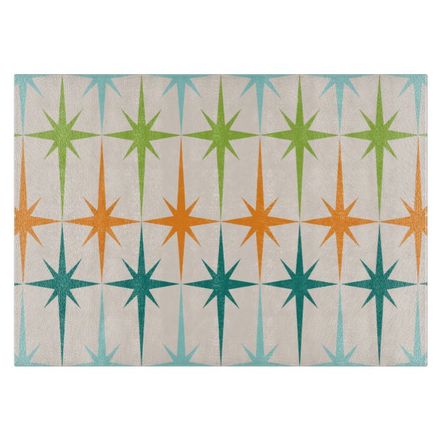 Vintage Geometric Starbursts Glass Cutting Board (Front)