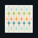 Vintage Geometric Starbursts Paper Napkins<br><div class="desc">Vintage. Geometrics. Starbursts. If you love any of those words, these retro Vintage Geometric Starbursts Paper Napkins are for you. This mid century modern design features a cream background with rows of turquoise, lime green, orange, and teal starbursts. This mod design pairs beautifully with Strange Little Onion’s Retro Atomic Mobile...</div>