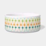 Vintage Geometric Starbursts Pet Bowl<br><div class="desc">Vintage. Geometrics. Starbursts. If you love any of those words, this retro Vintage Geometric Starbursts Pet Bowl is for you. This mid century modern design features a cream background with rows of turquoise, lime green, orange, and teal starbursts. This mod design pairs beautifully with Strange Little Onion’s Retro Atomic Mobile...</div>