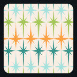 Vintage Geometric Starbursts Square Stickers<br><div class="desc">Vintage. Geometrics. Starbursts. If you love any of those words, these retro Vintage Geometric Starbursts Square Stickers are for you. This mid century modern design features a cream background with rows of turquoise, lime green, orange, and teal starbursts. This mod design pairs beautifully with Strange Little Onion’s Retro Atomic Mobile...</div>