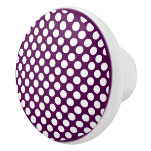 Vintage Geometric White & Purple Polka Dots Ceramic Knob
