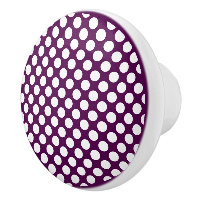 Vintage Geometric White & Purple Polka Dots  Ceramic Knob (Right)