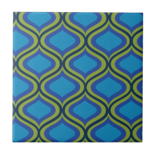 Vintage Geometric Yellow Navy Blue Ogee Pattern Tile