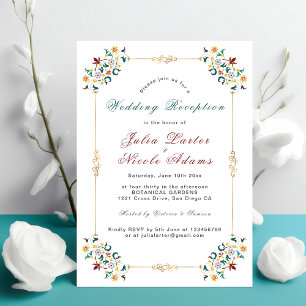 Vintage Geometry Classical Motif Wedding Reception Invitation