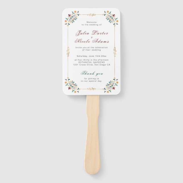 Vintage Geometry Intricate Classical Motif Wedding Hand Fan (Front)