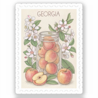 Vintage Georgia Peaches Mason Jar Flower Stamp