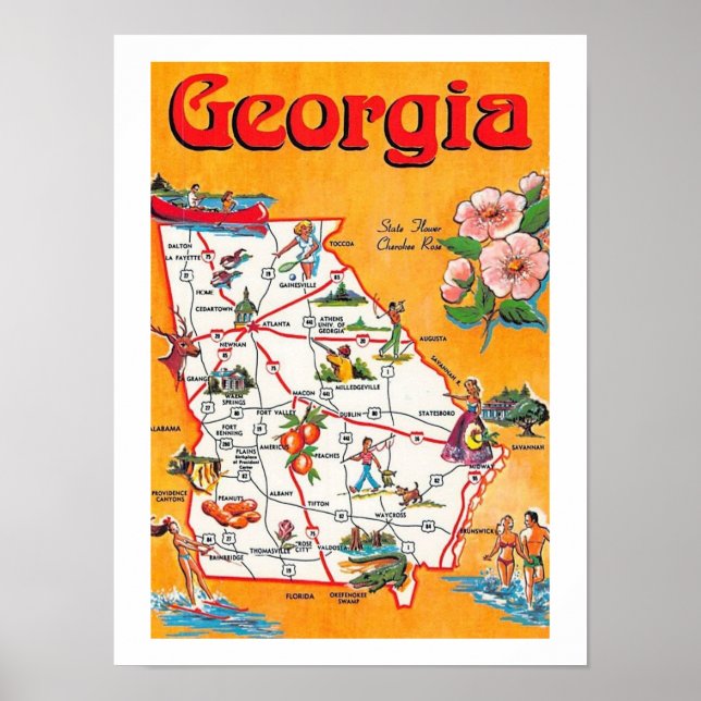 Vintage Georgia Postcard 12x16 Print (Front)