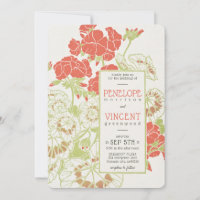 Vintage Geranium Frame Letterpress Style Wedding