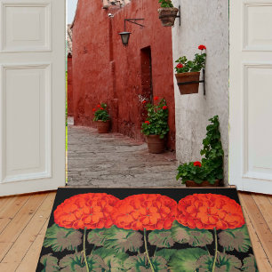 Vintage Geranium Trio - bold floral Doormat