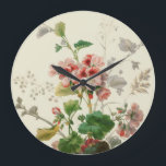 Vintage Geraniums Wall Clock<br><div class="desc">Gorgeous geranium design from vintage lithograph on neutral background in shades of reds, pinks and greys.</div>