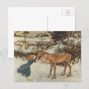 Vintage Gerda and the Reindeer by Edmund Dulac Postcard