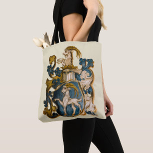 Vintage German Blue & Gold Capricorn Coat of Arms Tote Bag