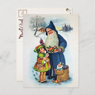 Vintage German Blue Santa Postcard