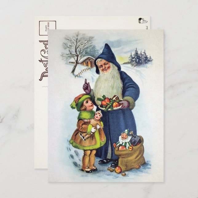 Vintage German Blue Santa Postcard (Front/Back)