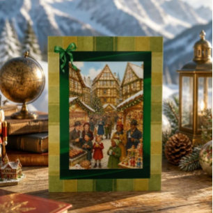 Vintage German Christmas Market Weihnachtsmarkt Holiday Card
