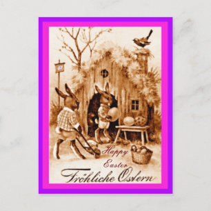 Vintage German Easter Bunny Scene (altered copy) Postcard