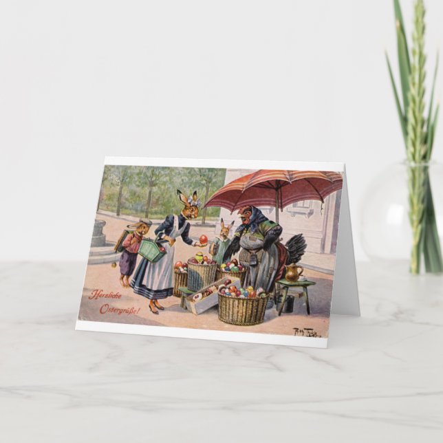 Vintage German - Easter Egg Vendor, Holiday Card (Front)