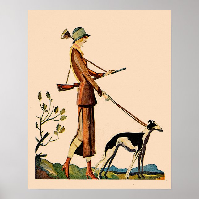 Vintage German Magazine Cover Woman with Greyhound Poster (Front)