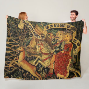 Vintage German Mediaeval Renaissance Love Hunting  Fleece Blanket
