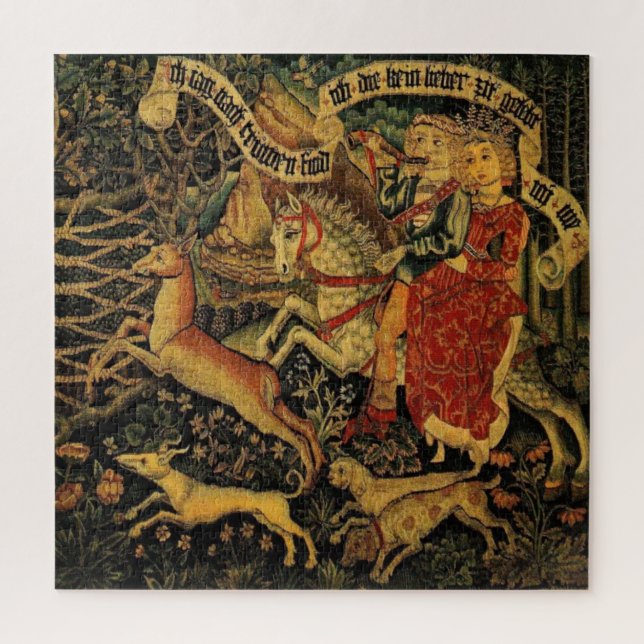 Vintage German Mediaeval Renaissance Love Hunting  Jigsaw Puzzle (Vertical)