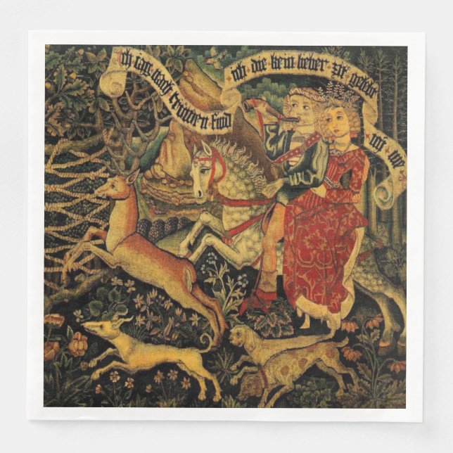 Vintage German Mediaeval Renaissance Love Hunting  Napkin (Front)
