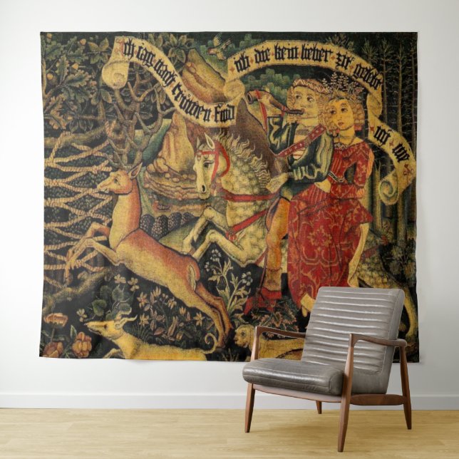 Vintage German Mediaeval Renaissance Love Hunting  Tapestry (In Situ (Horizontal))