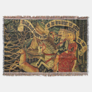 Vintage German Mediaeval Renaissance Love Hunting  Throw Blanket