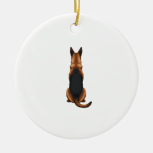 Vintage German Shepherd Back View Dog Illustration Ceramic Tree Decoration