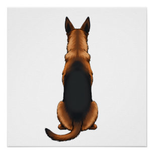 Vintage German Shepherd Back View Dog Illustration Poster