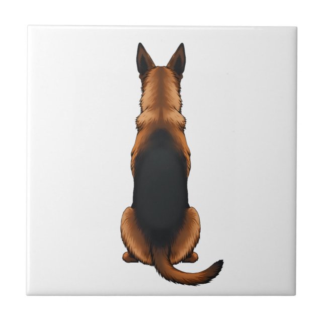 Vintage German Shepherd Back View Dog Illustration Tile (Front)