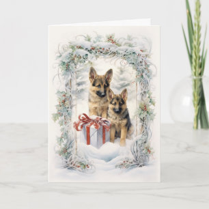 Vintage German Shepherd Christmas Holiday Card
