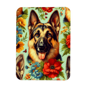 Vintage German Shepherd Floral Magnet