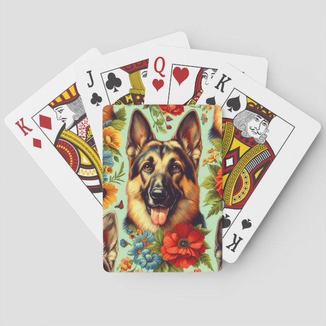 Vintage German Shepherd Floral Playing Cards (Back)