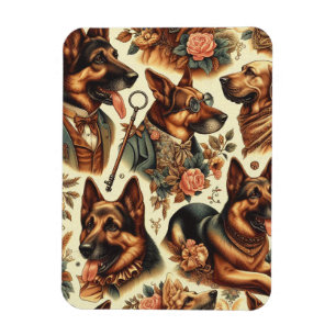 Vintage German Shepherd Illustration Magnet