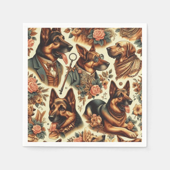 Vintage German Shepherd Illustration Napkin (Front)