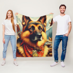 Vintage German Shepherd Painting Fleece Blanket